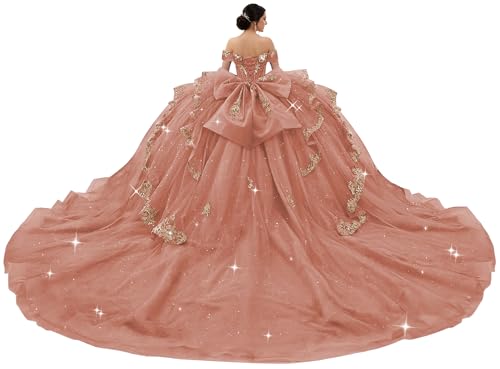 XYAYE Off Shoulder Applique Quinceanera Dresses XV Dress Dusty Rose Size 18