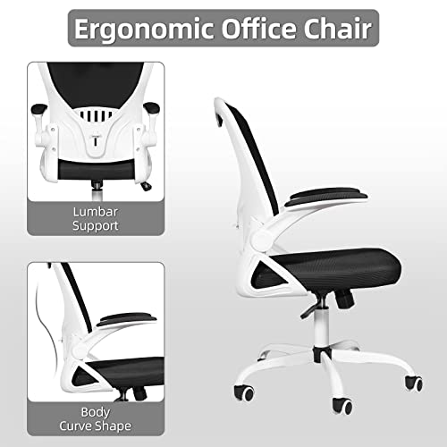 Dvenger Office Desk Chairs With Wheels And Flip Up Arms, Executive Office Chairs Clearance, Height Adjustable Ergonomic Mesh Office Chair For Home Office, White #TOP5
