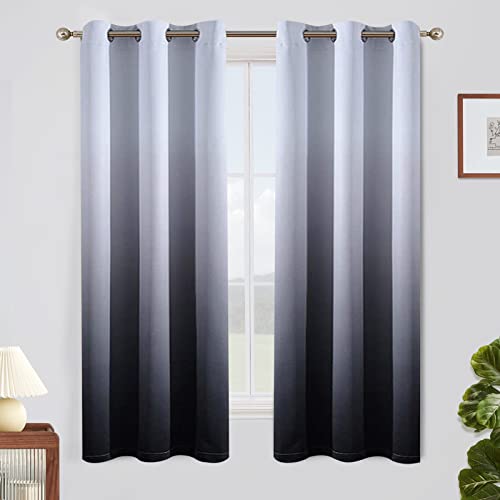 Image of SimpleHome Ombre Gradient Black White to Gray Curtains for Bedroom, 42Wx63L | Room Darkening Curtains,Light Blocking Thermal Insulated Grommet Window Curtains for Living Room,2 Panels,63 Inches Length