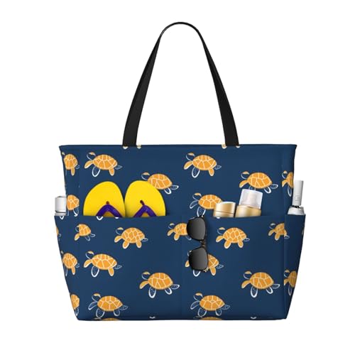 Large Beach Bags for Women Sandproof - Cute Sea Turtle Print Summer Travel Work Tote Bags with Zipper
