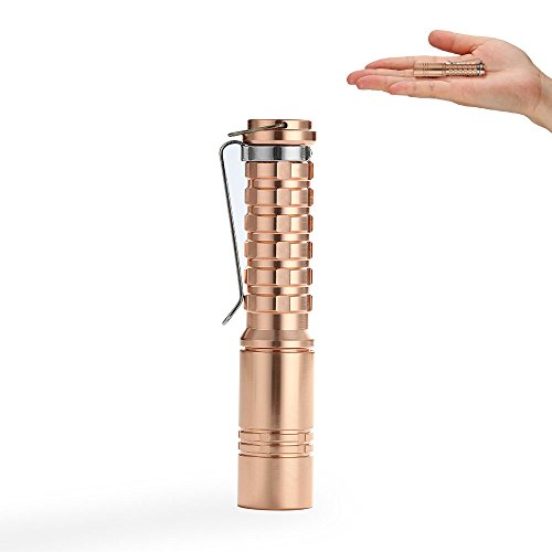 Ouomm Reylight Mini Pocket Flashlight LED Handheld Keychain Clip Flashlight Torch 3 Modes AAA Battery Powered Bright 360 Lumens Waterproof Solid Copper Flashlight for Hiking Camping Fishing,Golden