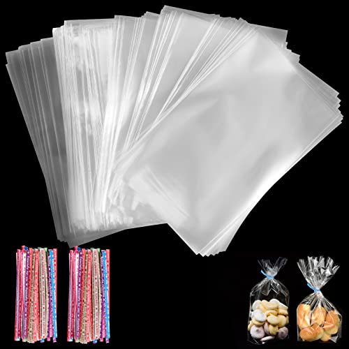 FINEASY 200Pcs Bolsas de Celofán Transparente,Bolsitas de Regalos Plastico,Papel Transparente para Envolver Regalos,Bolsas Cumpleaños,Tortas de Dulces Galletas,Bolsas Chuches(10x15cm)