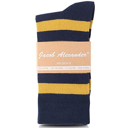 Jacob Alexander College Stripe Cotton Dress Socks - Gold Navy,One Size #TOP1