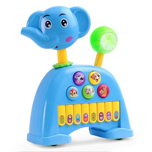 Image of Uonibaby by StarAndDaisy Musical Animal Toy for Baby, Infant & Toddler , 3-in-1 Kids Learning Toy with Piano Keys / Toys, Animal Sounds, Rotating Head, Lights & Pull-Along Wheels -Elephant