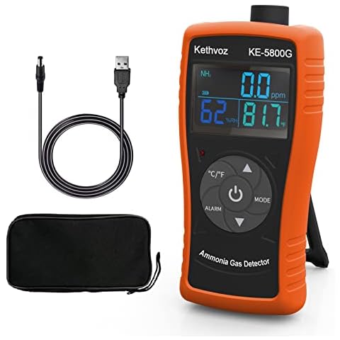 Kethvoz Ammonia Gas Detector, 5800G Air Quality Monitor Meter with Temperature Humidity Tester Measure 0~100 PPM Nh3 for Hen House Poultry Farms Factory Cover
