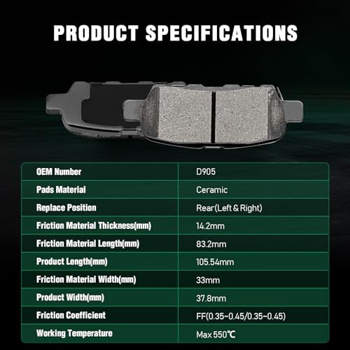 Image of AUTOMUTO D905 & D888 Ceramic Brake Pads Kits, Front Rear 8pcs Brake Pads Set fit For Infiniti EX35,EX37,FX35,FX37,FX45,G25,G35,G37,M35,M35h,M37,M56,Q40,Q70L,QX50,QX70,For Nissan 350Z,370Z,Murano