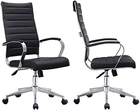 2xhome Set of 2 Black Modern High Back Tall Ribbed PU Leather Office Chair Swivel Tilt Adjustable Chair Designer Boss Executive Management Conference Room Work Task Computer