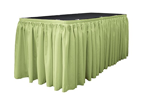 LA Linen Polyester Poplin Table Skirt for Rectangle Tables, Pleat Fabric for Wedding Banquet Trade Show, 21-Foot by 29-Inch Long with 15 L-Clips, Sage