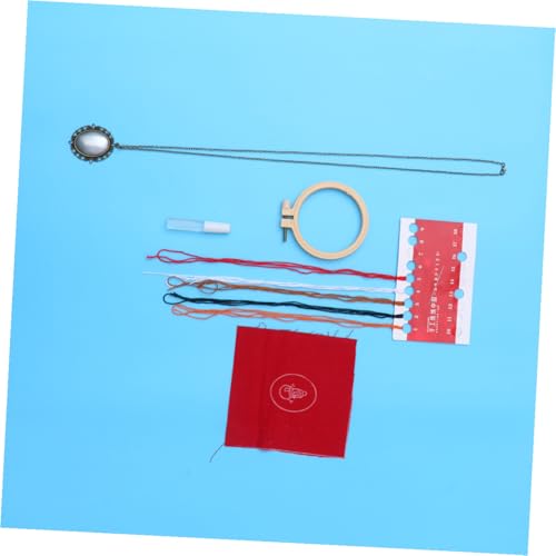 Kit de collar bordado DIY Mipcase con tela roja vintage para hacer bisutería artesanal en casa 4