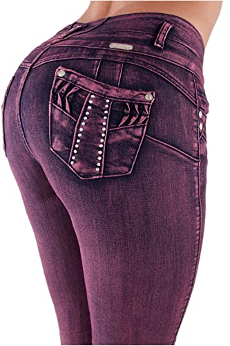 Plus/Junior Size Butt Lift Levanta Cola Skinny Pink Denim Women Jeans2