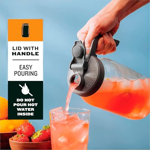 Glass 2 Quart Mason Jar Pitcher by County Line Kitchen – Classic Style, 64 oz Ball Jar, Wide Mouth, Heavy Duty Glass Pitcher