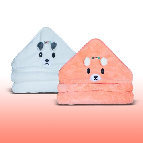 Image of Ioly's Hooded Baby Bath Towels for Newborn Essentials 41 inch Set of 2 Towels with Hood for Kids Babies Toddler Infant (Large) Baby Towel Cosas para Bebes recien nacidos Bath Items (White and Orange)