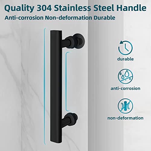 Sunny Shower Semi-Frameless Pivot Shower Door,Bi-Fold Shower Door 1/4" Clear Glass,Stainless Steel Hardware,Black Finish Shower Enclosure,34 In. W X 72 In. H #TOP3