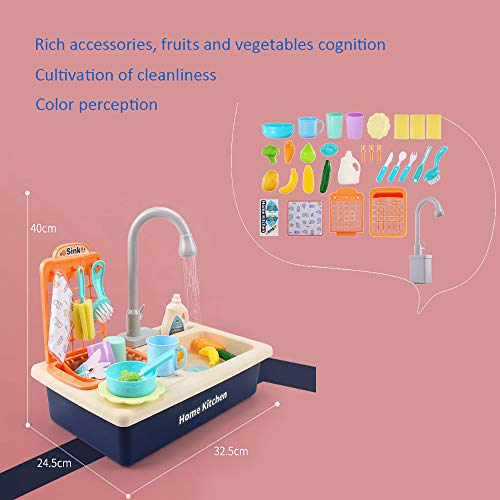 Play Kitchen Sink Toy With Running Water Pretend Role Play Automatic Water Cycle System Realistic Light And Sound Dish Rack And Tableware Food Accessories Dish Sink Toy For Toddlers Kids(Blue) #TOP1