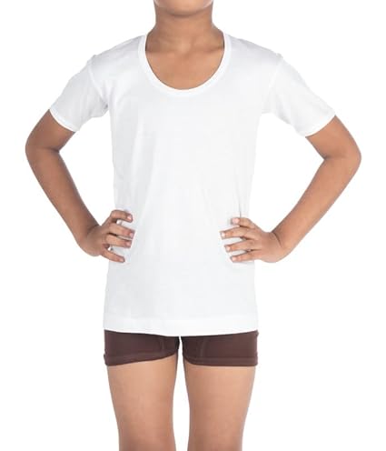 VIP Bonus Junior Kids Innerwear Round Neck Vest with Sleeves, Made of 100% Cotton for 8-9 Years Kids (Pack of 6)- White