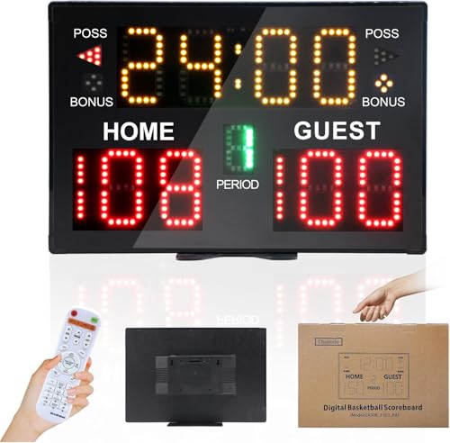 Ousmile Portable Digital Scoreboard with Remote LED Electronic Score Keeper Battery Powered Basketball Score Board Outdoor Scoreboard for Indoor Outdoor Courts & Sports Events
