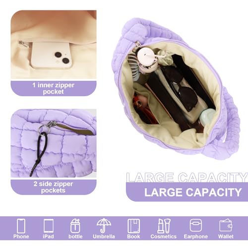 Image of Quilted Puffer Tote Bag Purse Puffy Crossbody Shoulder Bag,Lightweight Nylon Hobo Bag Puffer Carryall Bag for Women Girl