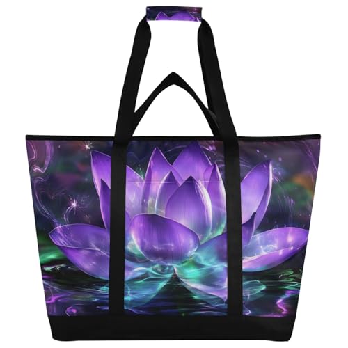 Flower Purple Closeup Large Insulated Tote Bag for Grocery Shopping Reusable Tote Bags for Women Men, Cooler Bag with Zippered Top & Handles for Beach Picnic Travel
