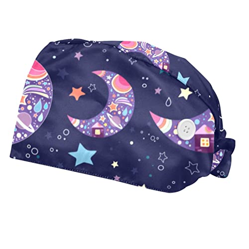 Chapeaux de travail JDEZ anti-transpiration : casquettes bouffantes lune et étoiles confort