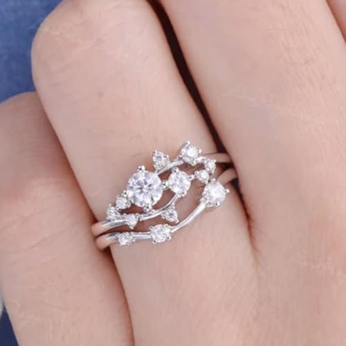 2.50 Ct Round Cut Diamond Delicate Nature Inspire Bridal 2 Pcs Wedding Band Engagement Rings Set For Women 14K Gold Plated 925 Sterling Silver Handmade Stacking Matching Leaf Vine Set3