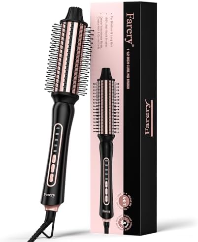Farery Thermal Brush 5 Adjustable Temps, 1.5 Inch Hot Curling Brush for Big Bouncy Curls, Non-Blowing Heated Round Brush, Ceramic Curling Wand for Medium & Long Hair, Dual Voltage for Travel