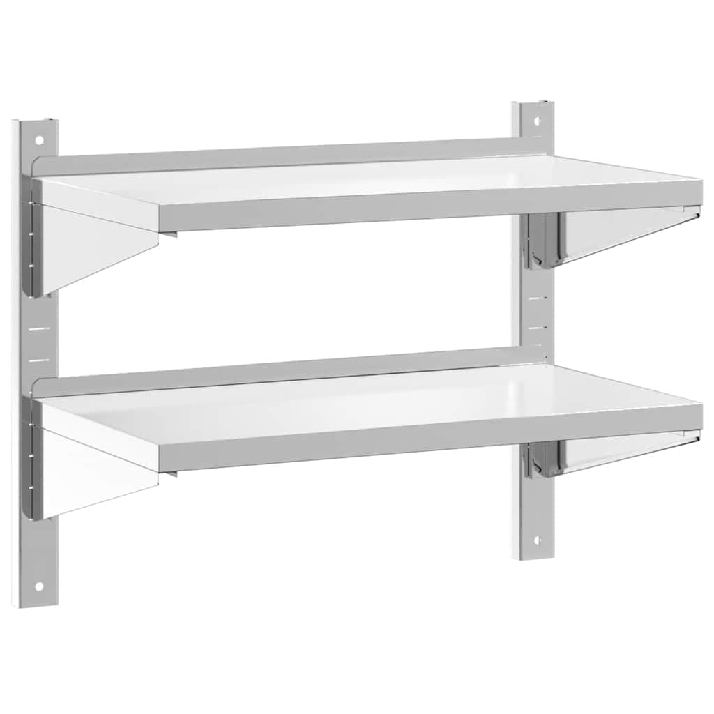 Estante de pared de acero inoxidable con 2 suelos, 75 x 40 x 60 cm, plateado, resistente a la corrosión, para cocina, baño, oficina