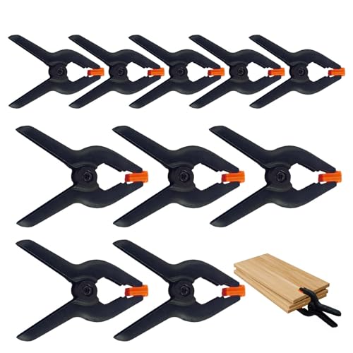 10 Pcs Spring Clamps, Plastic Heavy Duty Spring Clips, 3 Inch Plastic Wood Clamps and 2 Inch Muslin Clamp, for DIY Project Photo Studios Woodwork Artwork Photo Background (5 * 3 Inch + 5 * 2 Inch)
