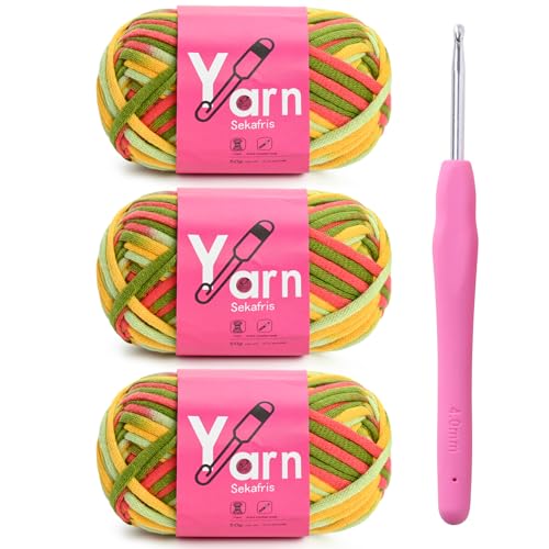 Image of Crochet Yarn 150g /163.5yds Cotton Yarn for Crocheting - Crochet Knitting Yarns for Beginners with Easy-to-See Stitches - Yarn for Crocheting - Parfait Chunky Yarns -Cotton-Nylon Blend (A4)