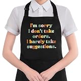 HUGANE Funny Apron with Pockets for Women Men, Sarcastic Quote I'm Sorry I Don't Take Orders Waterproof Adjustable Cooking Apron for Kitchen Dishwashing Grilling