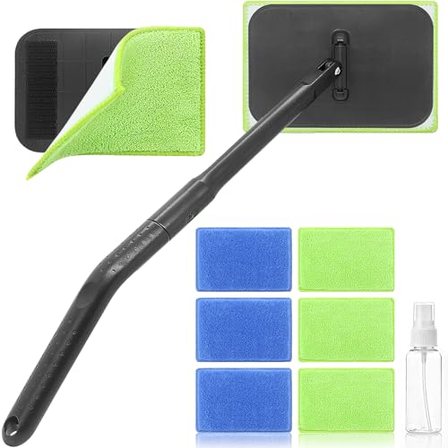 Miunice Windshield Cleaner Tool with 6 Reusable Magic Fiber Pads & Spray Bottle