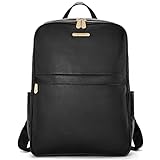BOSTANTEN Genuine Leather 15.6 inch Laptop Backpack Purse for Women College Casual Backpack Travel Bag Daypack Black