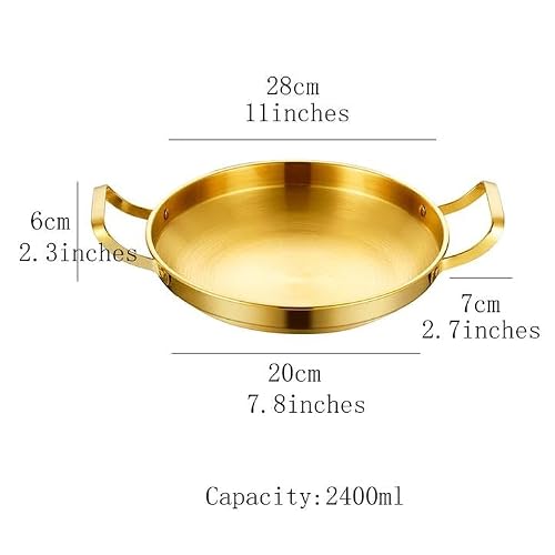 MBBITL Paella Pan Gold Stainless Steel Skillet Pan 11 inch 28cm Dinner Server Pan Restaurant - Thumbnail 3