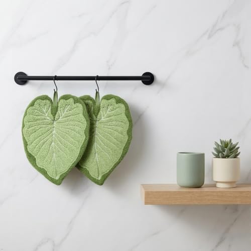 NYPRIC Leaf Shaped Hand Towels, 2 Pack, Fresh Green, Microfiber, Absorbent Hanging Washcloths with Loops for Kitchen and Bath — view 2