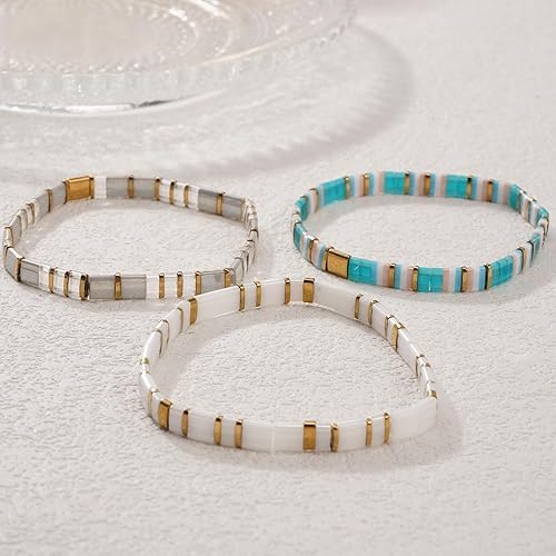 Ustome Tila Flat Square Stack Beaded Bracelets Set for Women Men, Boho Romantic Handmade Colorful Stretch Accessories Jewelry,Party Holiday Friendship Gift by Ustome - Used condition - Image 4