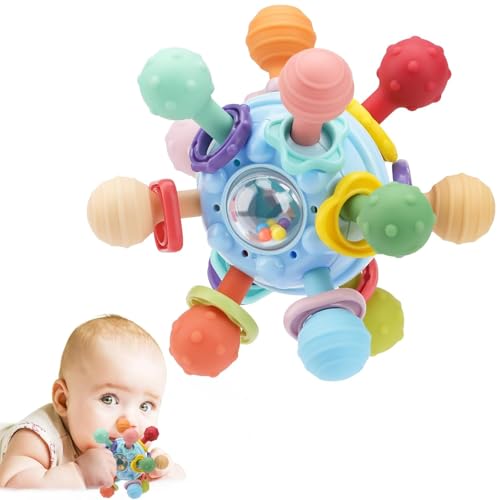 Image of Silicone Baby Teether for 3+ Months, BPA Free Soft Teething Toy, Safe Teether for Infants, Round Shape, Silicone Rudder with Ring Soothe Babies Gums