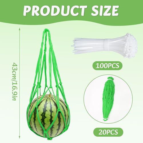 DECYOOL 20-Pack Watermelon Hammock Net, Green Fruit Support Net for Watermelon, Pumpkin, Cantaloupe Garden Farm Use, 23.6 Inches