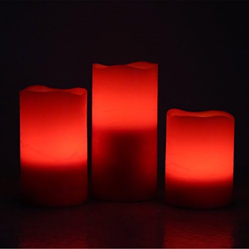 Rhytsing Red Battery Operated Candle with Timer, Flameless Led Candle Gift Set, Warm White Light, Distressed Wax Finished, Batteries Included - Set of 3