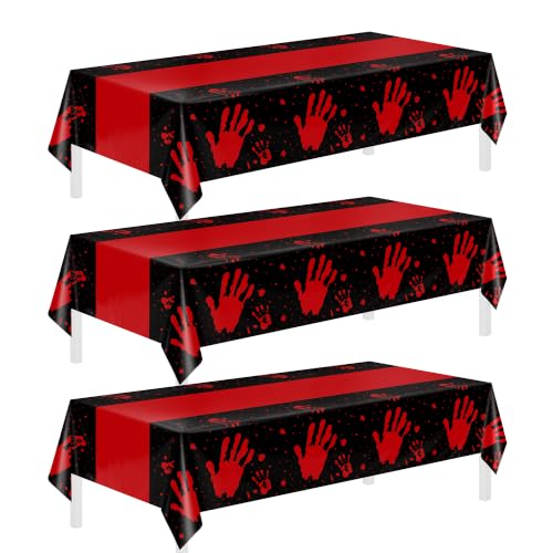 Image of Childom 3 Pack Halloween Tablecloth Rectangle Table,Halloween Decorations | 54 inch x 108 inch Disposable Plastic Tablecloths,Plastic Table Cover for Halloween Party Decorations,Halloween Party Supplies Favors