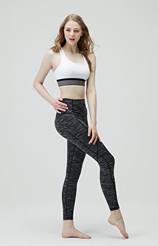 Calça feminina de ioga TSLA de cintura alta com bolsos, calça capri de ioga com controle de barriga,