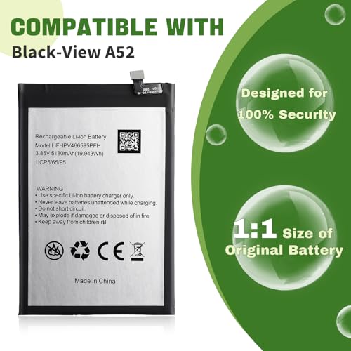 5180mAh Neu LiFHPV466595PFH Akku Ersatz Kompatibel mit Blackview A52 Ersatzbatterie mit aktualisiertem Reparaturwerkzeugsatz – Bild 3