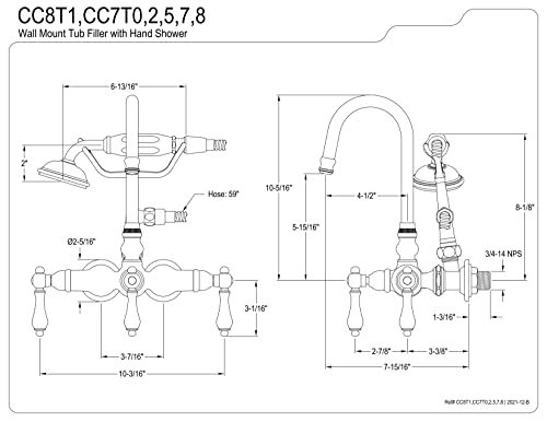 Kingston Brass Cc8T1 Vintage Leg Tub Filler With Hand Shower, Polished Chrome,3-3/8-Inch Center #TOP2