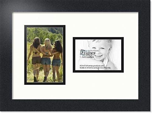 ArtToFrames Collage Photo Frame Double Mat with 1 - 3.5x5, 4x6 Openings and Satin Black Frame