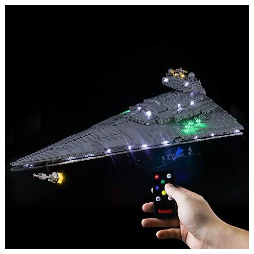 BRIKSMAX LED-belysningssats för LEGO Imperial Star Destroyer, kompatibel med LEGO 75252 byggklossar modell - inkluderar inte LEGO Set (fjärrkontrollversion)