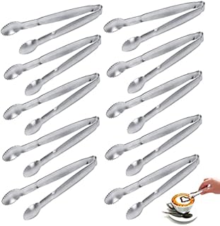 10PCS Small Metal Tongs, Stainless Steel Sugar Ice Tongs Bar Kitchen Food Serving Tongs Sweet Tongs for Pick Mix