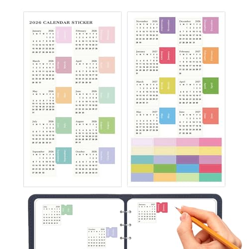 Jubepk Autocollants de calendrier pour adultes – Étiquettes colorées 2026 – Étiquettes colorées pour calendrier scolaire, bureau, journal, scrapbooking, agenda, étudiant, enseignant