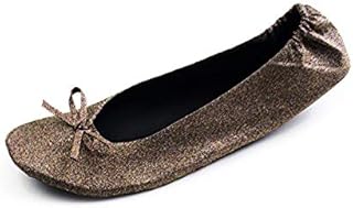 Silky Toes Women's Glitter Foldable Ballet Flat Roll Up Slipper Shoes