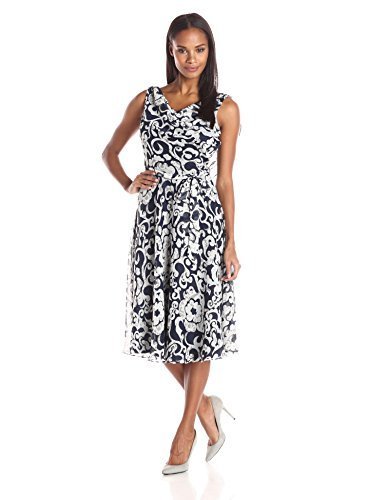 MSK Women's Drape Front and Back Woven Dress with Self Fabric Sash