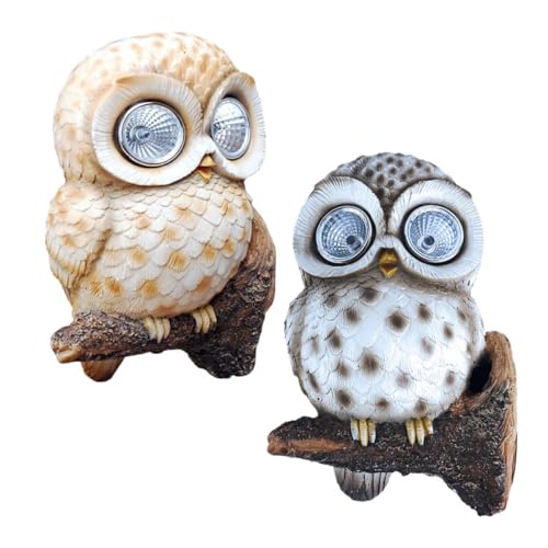 Décoration lumineuse extérieure solaire hibou gris marron pour balisage de jardin écologique