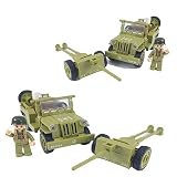 General Jim's WW2 US Army 4x4 Vehicle & Artillery Set Army Green Military Trucks with Tow Cannons, 2 Figures & Custom Weapons Brick Building Set for All Building Levels Compatible with Major Brands