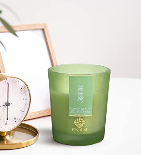 Image of EKAM Jasmine Votive Soy Wax Scented Candle, 40 Grams, 10 Hours Burn Time| Long Lasting Premium Candles | Ideal for Home Decor | Gifting & Aromatherapy (Pack of 12)